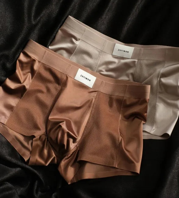 Ensemble de 4 sous-vêtements pour hommes en soie glacée, antibactériens, respirants et confortables, avec short en maille unie.