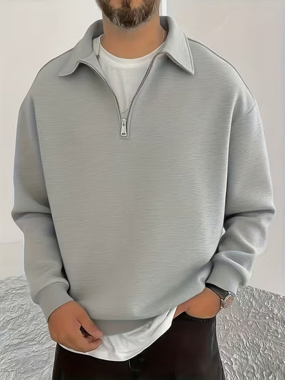 Sweat-shirt à demi-zip élégant pour homme, automne-hiver, épais et doublé polaire