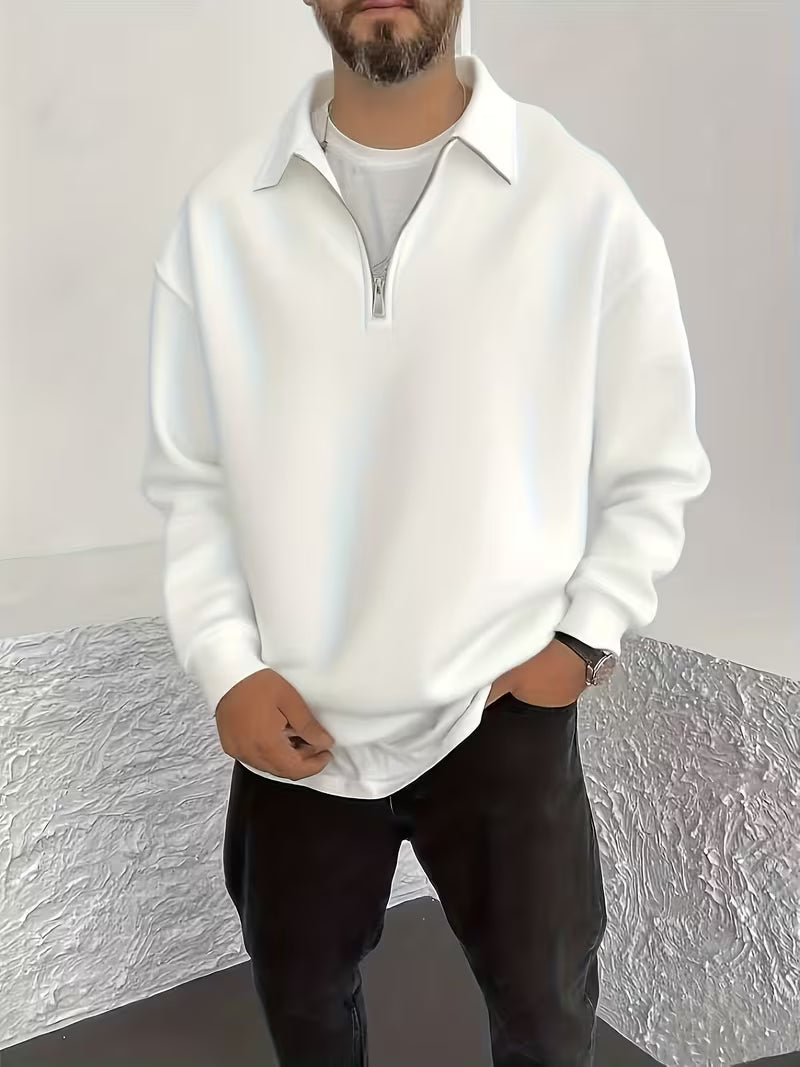 Sweat-shirt à demi-zip élégant pour homme, automne-hiver, épais et doublé polaire