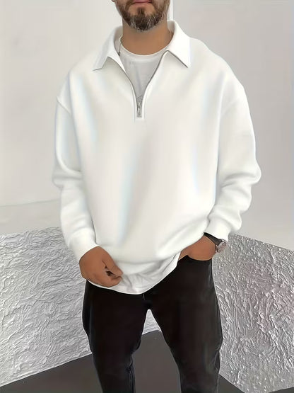 Sweat-shirt à demi-zip élégant pour homme, automne-hiver, épais et doublé polaire