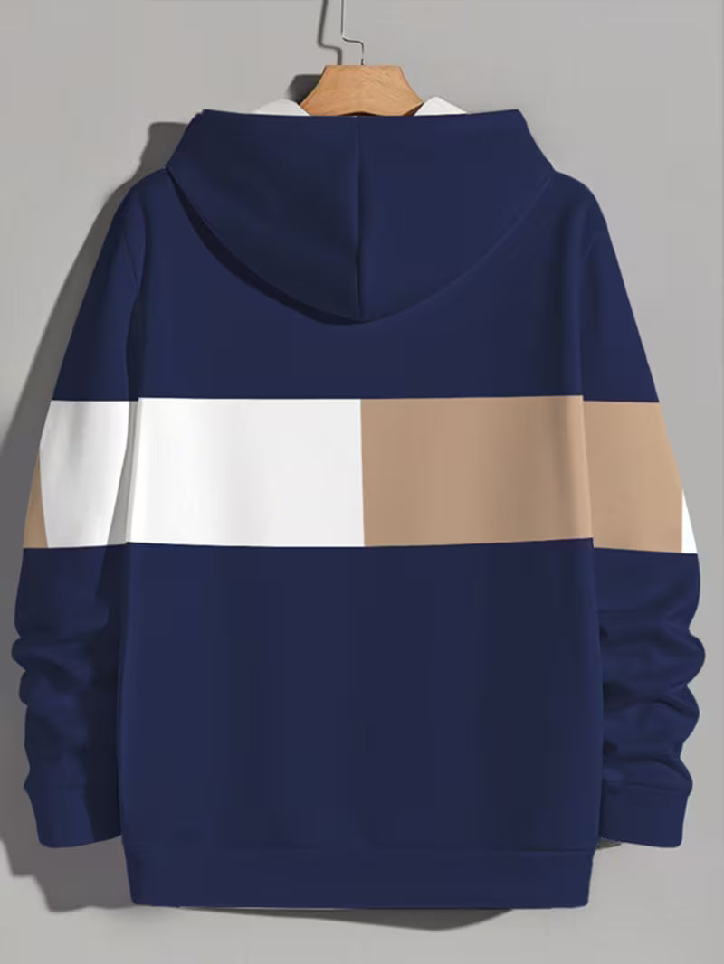 Sweat à capuche homme color-block avec capuche bicolore et motif géométrique