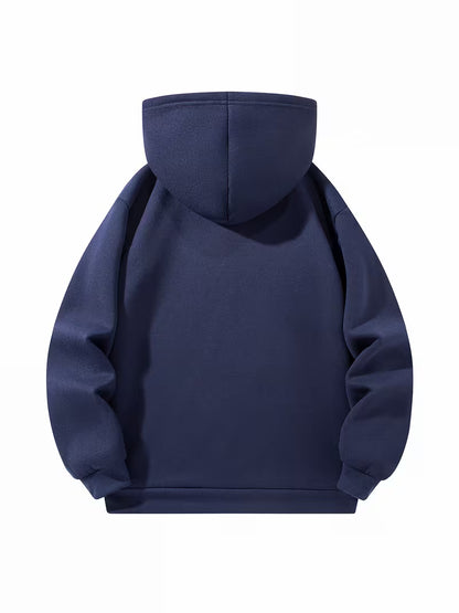Ensemble deux pièces pour homme comprenant un sweat à capuche zippé à demi-zip avec doublure polaire et un pantalon polaire assorti.