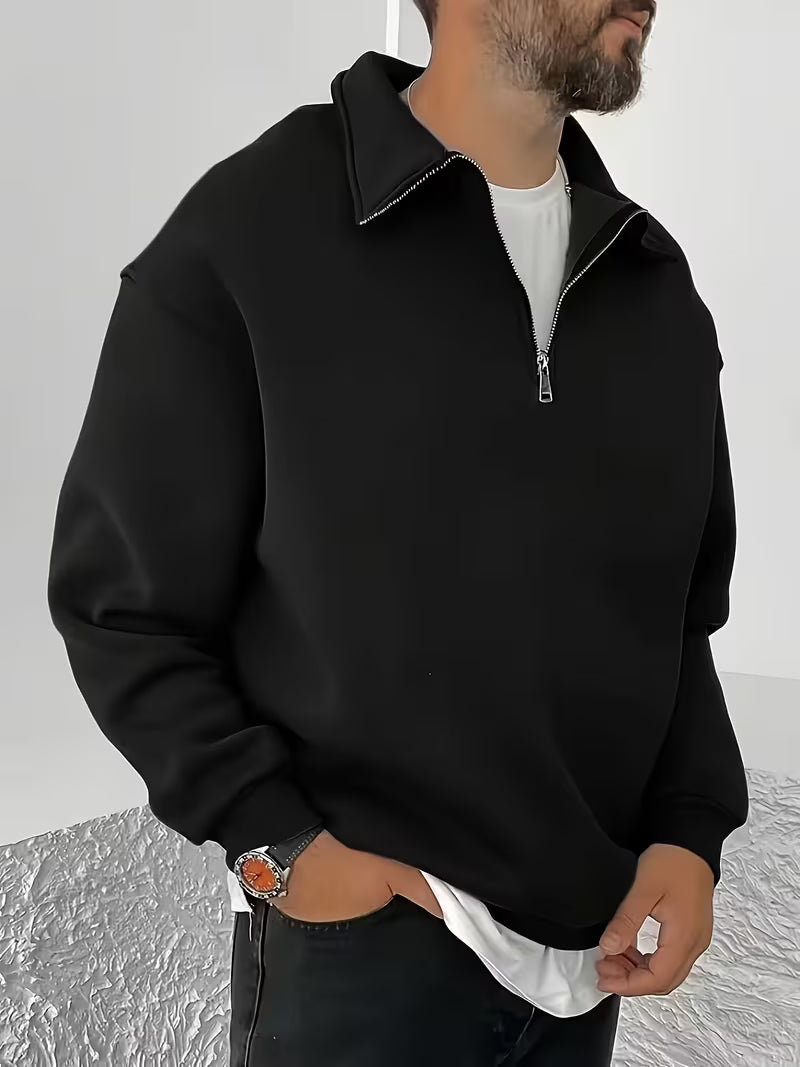 Sweat-shirt à demi-zip élégant pour homme, automne-hiver, épais et doublé polaire