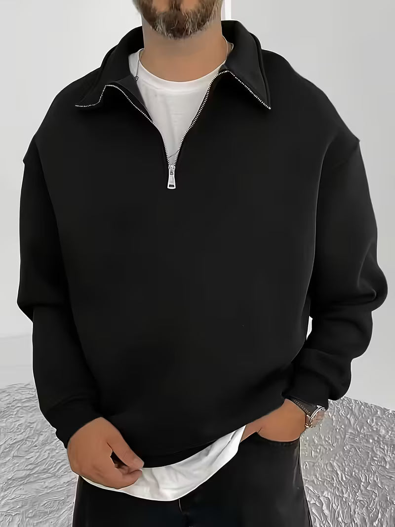 Sweat-shirt à demi-zip élégant pour homme, automne-hiver, épais et doublé polaire