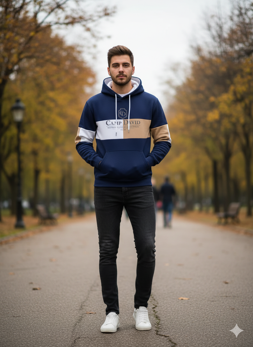 Sweat à capuche homme color-block avec capuche bicolore et motif géométrique
