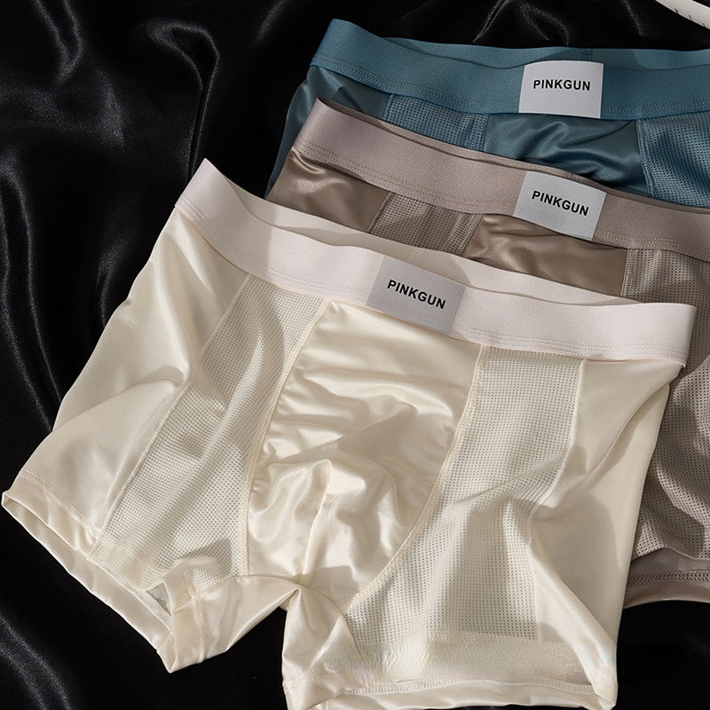 Ensemble de 4 sous-vêtements pour hommes en soie glacée, antibactériens, respirants et confortables, avec short en maille unie.