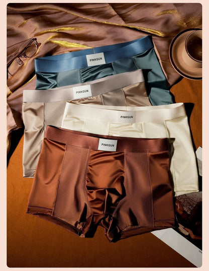 Ensemble de 4 sous-vêtements pour hommes en soie glacée, antibactériens, respirants et confortables, avec short en maille unie.