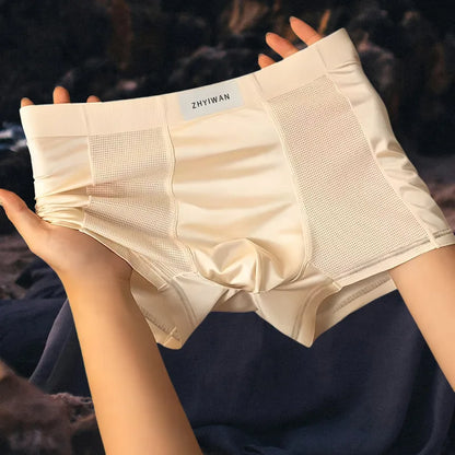 Ensemble de 4 sous-vêtements pour hommes en soie glacée, antibactériens, respirants et confortables, avec short en maille unie.