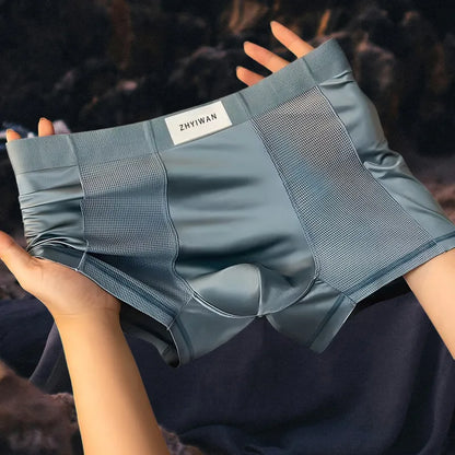 Ensemble de 4 sous-vêtements pour hommes en soie glacée, antibactériens, respirants et confortables, avec short en maille unie.