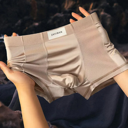 Ensemble de 4 sous-vêtements pour hommes en soie glacée, antibactériens, respirants et confortables, avec short en maille unie.