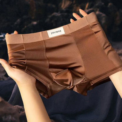 Ensemble de 4 sous-vêtements pour hommes en soie glacée, antibactériens, respirants et confortables, avec short en maille unie.