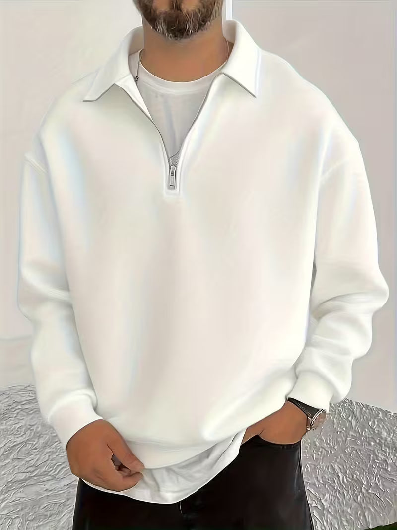 Sweat-shirt à demi-zip élégant pour homme, automne-hiver, épais et doublé polaire