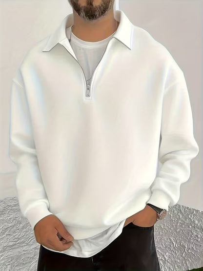 Sweat-shirt à demi-zip élégant pour homme, automne-hiver, épais et doublé polaire