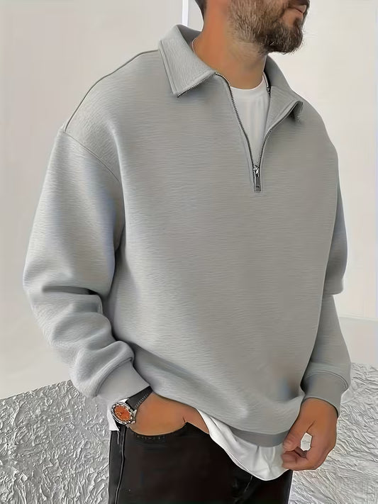 Sweat-shirt à demi-zip élégant pour homme, automne-hiver, épais et doublé polaire
