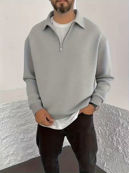 Sweat-shirt à demi-zip élégant pour homme, automne-hiver, épais et doublé polaire