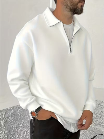 Sweat-shirt à demi-zip élégant pour homme, automne-hiver, épais et doublé polaire